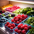 Fresh berries fruit stored neatly in organized clear pastic containers