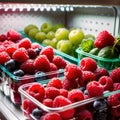 Fresh berries fruit stored neatly in organized clear pastic containers