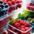 Fresh berries fruit stored neatly in organized clear pastic containers