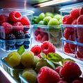 Fresh berries fruit stored neatly in organized clear pastic containers