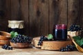 Fresh berries and homemade black currant jam Royalty Free Stock Photo