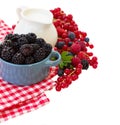 Fresh berries with jug of milk Royalty Free Stock Photo