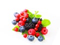 Strawberry, Raspberry, Red currant, Blueberry and Mint leaf, top view Royalty Free Stock Photo