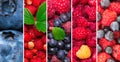 Fresh berries. Mixed of  blueberry, strawberry, raspberries. Collage of fresh color fruit Royalty Free Stock Photo