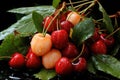 Fresh berries of red and yellow cherries close-up