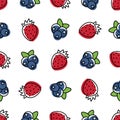 Fresh berries seamless pattern strawberry, blueberries on the white isolated background. Flat style illustration Royalty Free Stock Photo