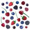 Fresh berries. Set of watercolor multi-colored fruits. Royalty Free Stock Photo