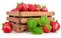 Fresh berries strawberry in wooden box with Royalty Free Stock Photo