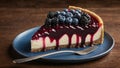 Fresh berry cheesecake food photography on dark background. Royalty Free Stock Photo