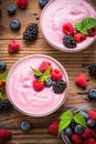 Fresh berry fruit yogurt with forest fruits and mint Royalty Free Stock Photo