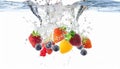 Berry forest fruits splash in clear water isolated on white Royalty Free Stock Photo