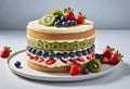 Fresh Berry and Kiwi Layer Cake