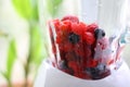 Fresh berry mix in blender Royalty Free Stock Photo