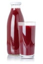 Fresh berry smoothie fruit juice drink wild berries in a bottle and glass isolated on white