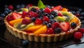 Fresh berry tart with raspberry and strawberry on homemade pastry dough generated by AI