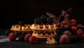 Fresh berry waffle stack, homemade chocolate sauce generated by AI