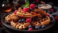 Fresh berry waffles, syrup, and yogurt indulgence generated by AI