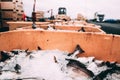 Fish in the boxes of ice in the harbor pier in Iceland Royalty Free Stock Photo