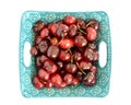Fresh Bing cherries in flat lay