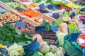 Fresh bio vegetables on farmer market in Paris, France. Typical European local farmer market Royalty Free Stock Photo