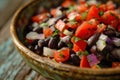Fresh Black Bean Salad in a Rustic Bowl
