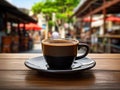 Fresh Black Coffee in Outdoor Cafe, Coffee Cup in Coffeeshop City, Black Coffee on Restaurant Table Royalty Free Stock Photo