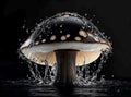 Fresh black mushroom in a beautiful setting with water