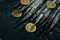 Fresh, Black Sea fish. raw, sargan, sea pike, top view, no people, Royalty Free Stock Photo