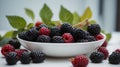 Fresh Blackberries In White Ceramic Bowl. Royalty Free Stock Photo
