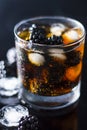 Fresh Blackberry Drink in Glass with Ice Cubes