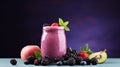 Fresh Blackberry Smoothie with fruits. A glass of Blackberry juice with Blackberry and fruits on the table. Photo AI generated