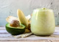 Fresh blended Banana and avocado smoothie Royalty Free Stock Photo