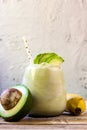 Fresh blended Banana and avocado smoothie Royalty Free Stock Photo