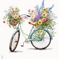 Fresh Blooms on the Move: Biking with Flower Baskets AI Generated Royalty Free Stock Photo