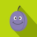 Fresh blue smiling plum icon, flat style