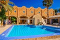 Fresh blue swimming pool in Hotel, Sahara desert, Tunisia, North Africa