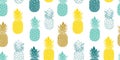 Fresh Blue Yellow Pineapples Vector Repeat Seamless Pattrern in Grey and Yellow Colors. Great for fabric, packaging