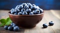 Fresh blueberries background with blank space for your text. Blueberry antioxidant. generative ai