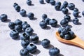 Fresh blueberries background with copy space . Blueberry antioxidant organic superfood in wooden spoon concept for Royalty Free Stock Photo