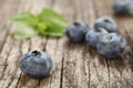 Fresh blueberries close up on a background of wooden planks Royalty Free Stock Photo