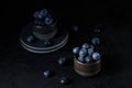 Fresh tasty blueberries in a bowl isolated on a black background.