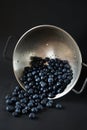 Fresh blueberries in a metal colander Royalty Free Stock Photo