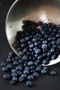 Fresh blueberries in a metal colander Royalty Free Stock Photo