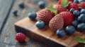 Fresh Blueberries and Red Rambutan on Rustic Wood Background