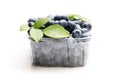 Fresh blueberries in small plastic container isolated on white Royalty Free Stock Photo