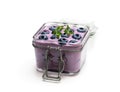 Fresh blueberries yogurt in glass jar isolated on white Royalty Free Stock Photo