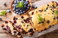 fresh blueberry loaf of bread muffin cake with mint closeup. horizontal top view Royalty Free Stock Photo