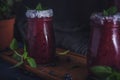 Fresh blueberry milkshake with mint herb Royalty Free Stock Photo