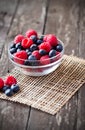 Fresh blueberry, raspberry in glass bowl Royalty Free Stock Photo