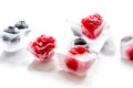 Fresh blueberry and raspberry in ice on table background Royalty Free Stock Photo